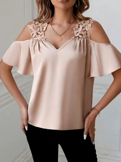 Blusa donna spalle scoperte chic con dettagli in pizzo stile elegante