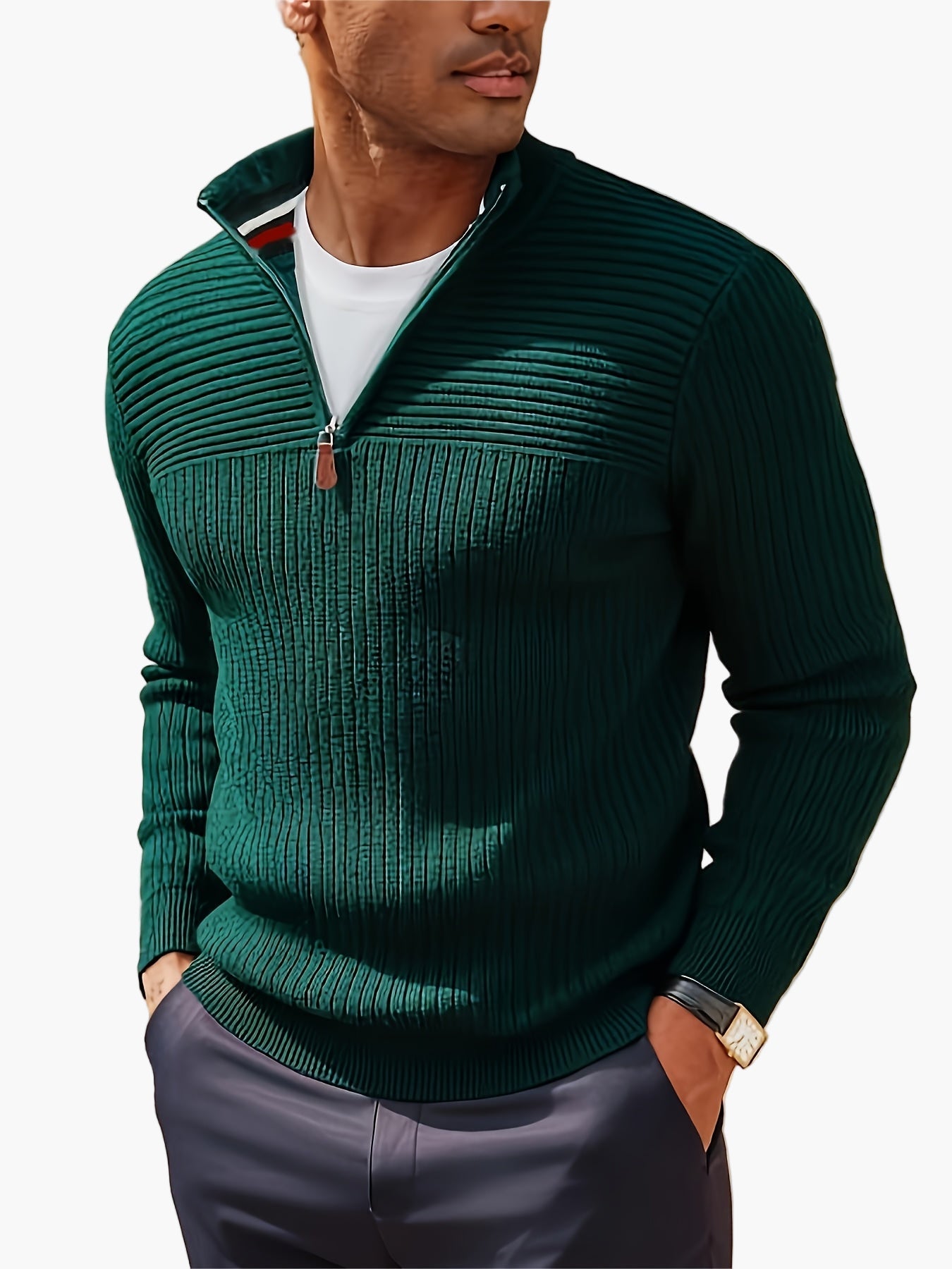 Pull col zippé demi-fermeture style casual pour homme - Idéal automne hiver