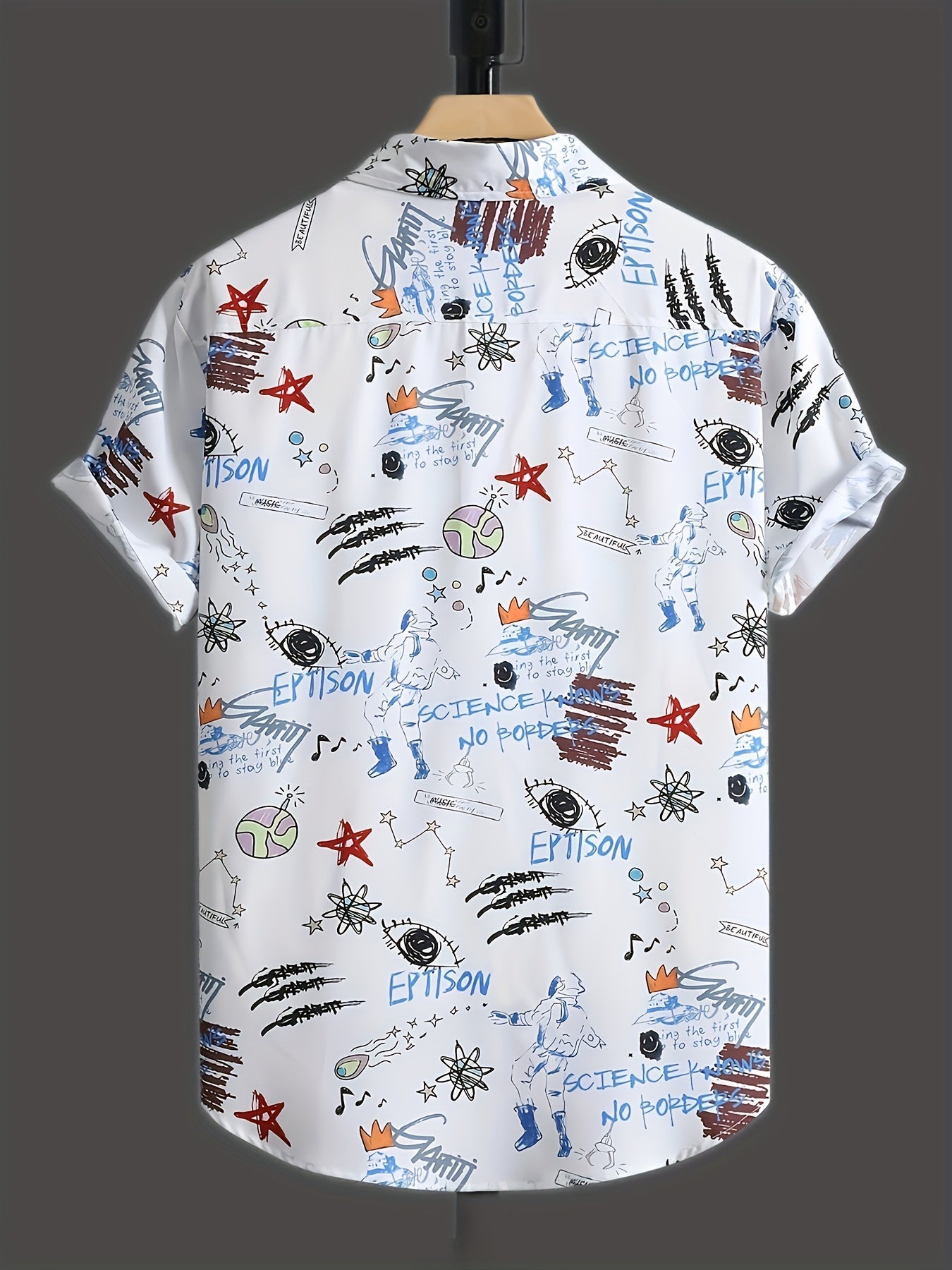 Herenoverhemd Streetwear Stijl met Graffiti Print Korte Mouwen – Casual Stedelijke Mode