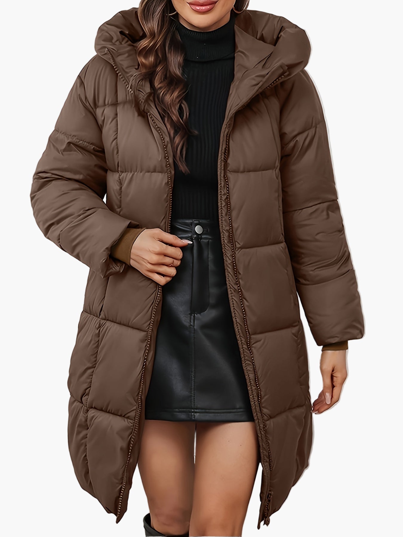 Manteau doudoune long à capuche femme, style urbain hivernal, coupe tendance
