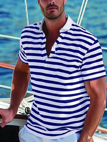 Polo marin à rayures homme style casual pour l'été
