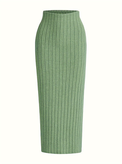 Jupe longue côtelée taille haute pour femme, style casual chic, idéale pour le printemps