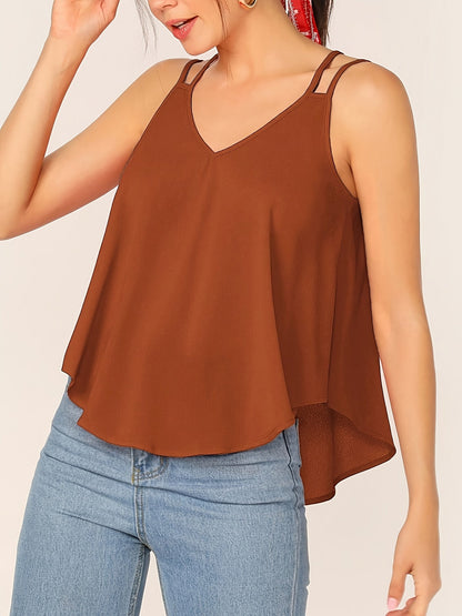 Camiseta sin mangas fluida de doble tirante para mujer, estilo casual chic