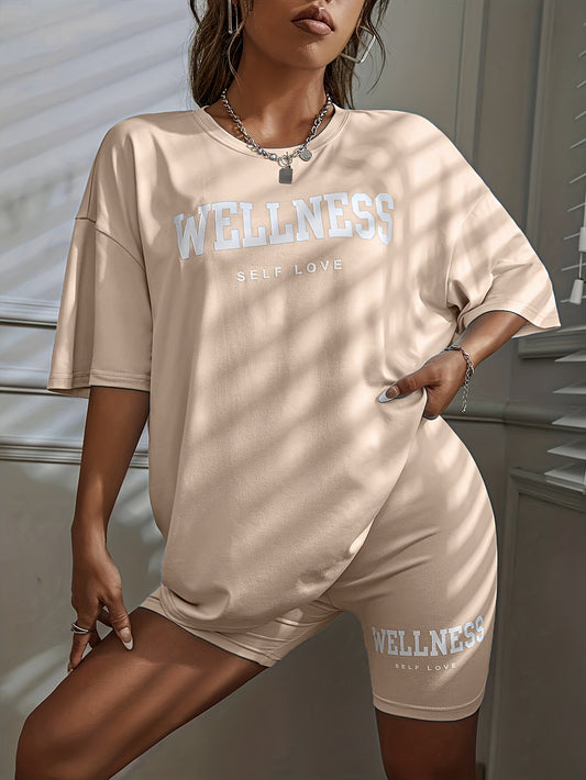 Ensemble décontracté pour femme Wellness Self Love – T-shirt oversize et short cycliste, style détente