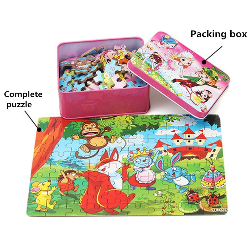 Puzzle en Bois Éducatif pour Enfants – Coffret Métal – Jeux d’Assemblage Animaux, Véhicules et Scènes de la Vie – Mixte 3 Ans+