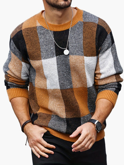 Pull décontracté à carreaux homme style automne/hiver col rond