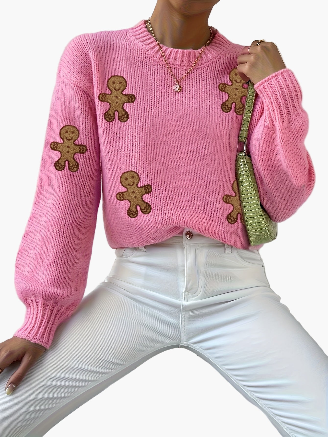Pull femme style décontracté motif bonhomme pain d'épices pour automne-hiver