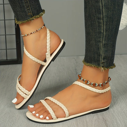 Sandales plates tressées femme – Style bohème chic pour l'été, confort au quotidien