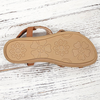 Women's Bohemian Slip-On Sandals with Ornaments and Ankle Strap - Casual Chic Style
