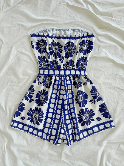 Kort jumpsuit för kvinnor i bohemisk stil att dra på för sommar och semester