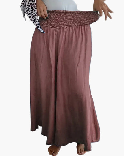 Pantaloni larghi a vita alta stile bohémien per donna, taglio fluido e comodo, ideali per tutti i giorni e il relax