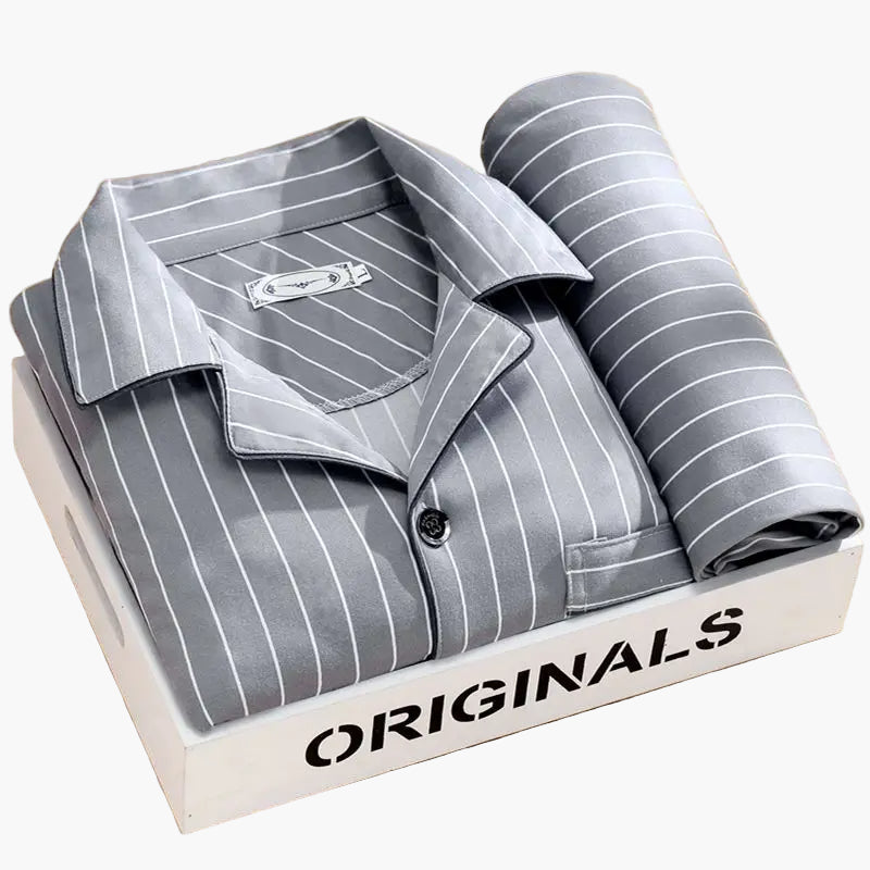 Pyjama Homme Élégant Motif Plumes – Ensemble Confort Nuit et Détente