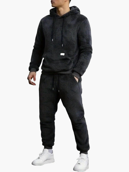 Ensemble décontracté homme sweat à capuche et pantalon style peluche pour l'automne et l'hiver