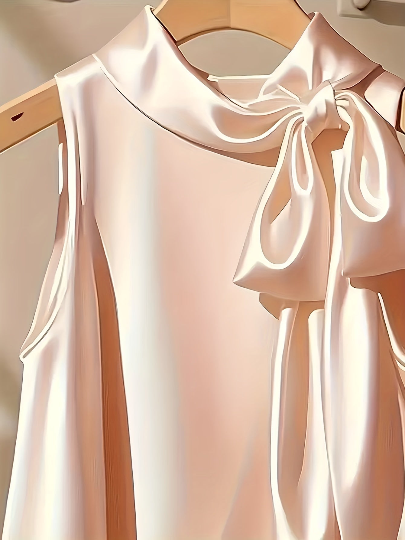 Blouse sans manches femme style élégant avec col lavallière et coupe ample pour sorties ou occasions spéciales