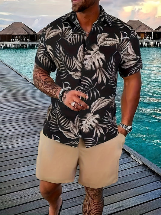 Men's Casual Tropical Style Set – Short-Sleeve Printed Shirt and Shorts, Perfect for Summer Beach Vacation