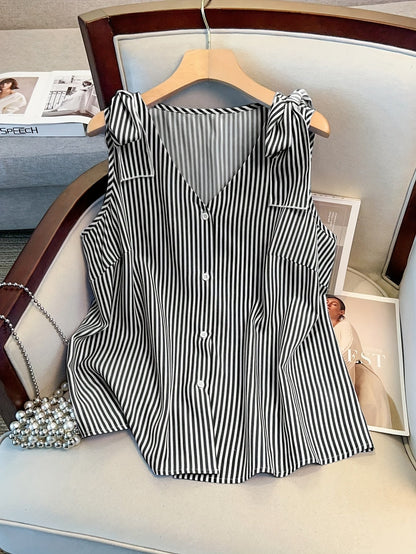 Débardeur femme grande taille à rayures style élégant pour le quotidien et bureau
