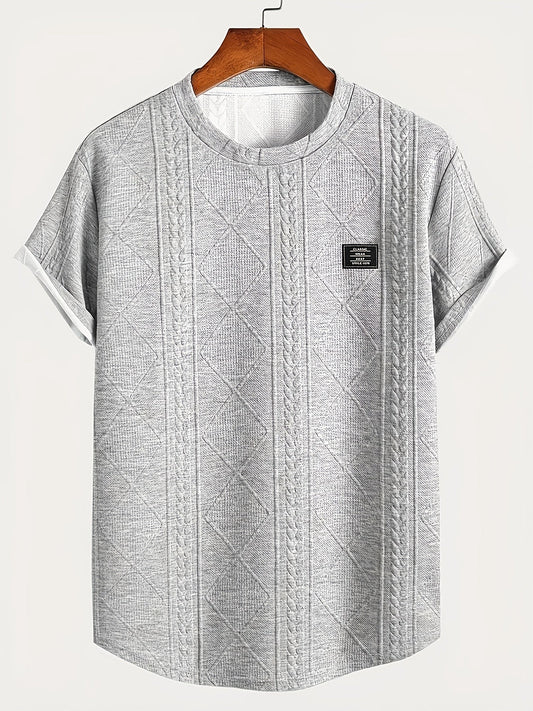 T-shirt uomo stile casual con motivo a maglia, collo rotondo, maniche corte, ideale per l’estate