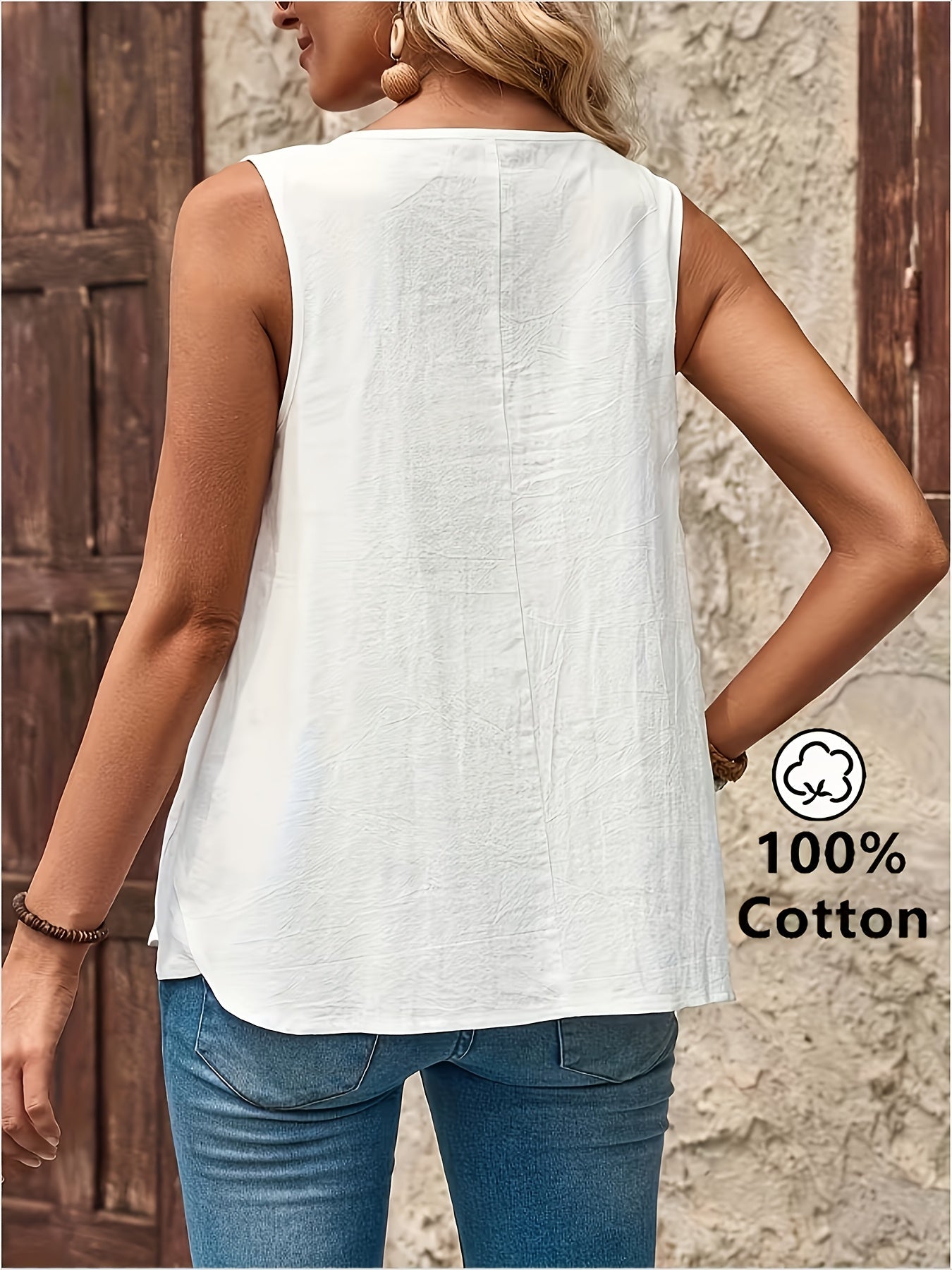 Débardeur décontracté femme sans manches style bohème chic pour l'été