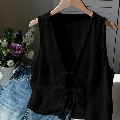 Sleeveless tie-front vest for women, casual chic style
