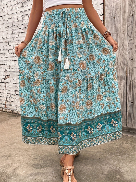 Falda larga bohemia con estampado floral para mujer, estilo verano elegante