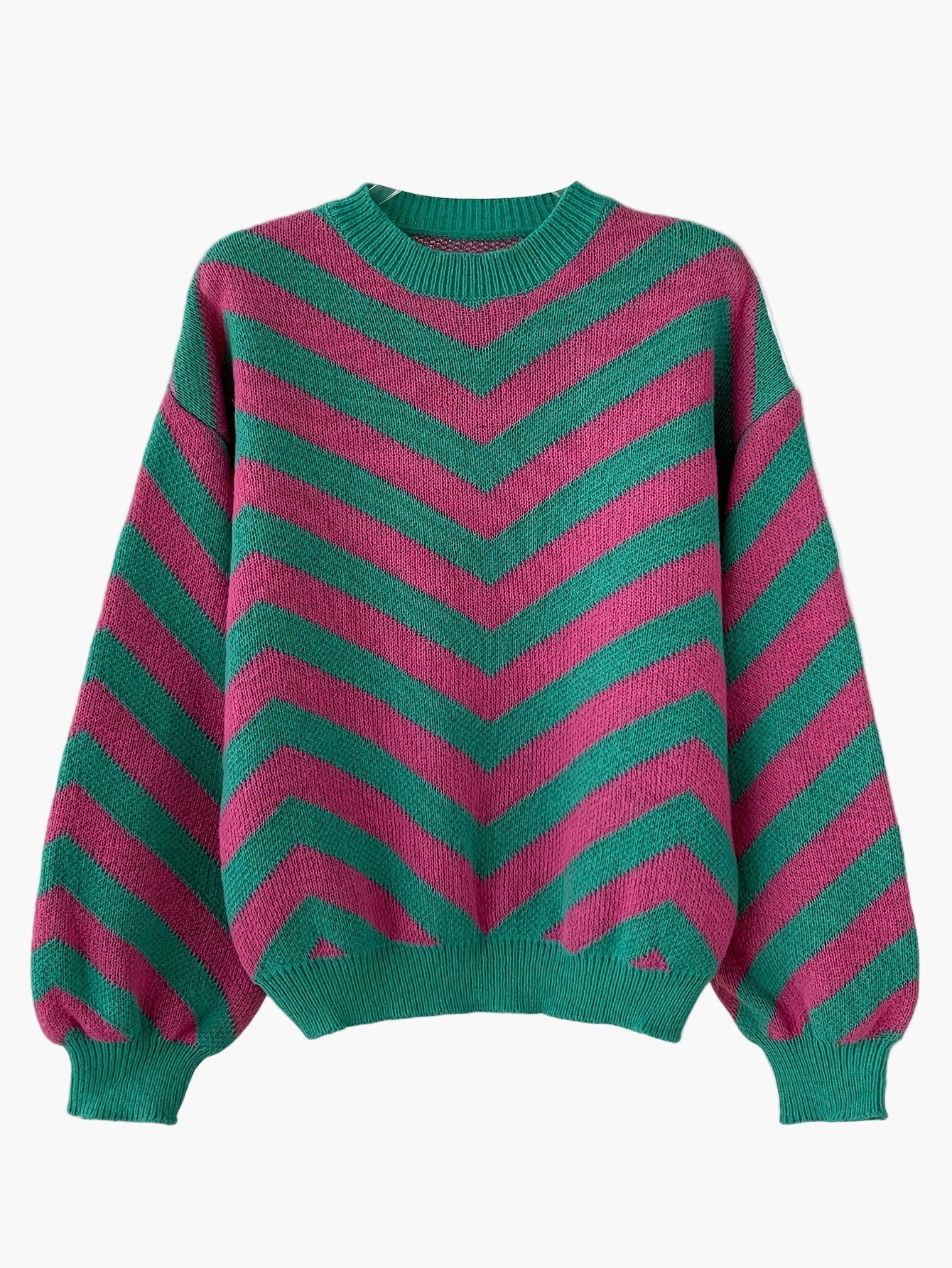 Pull élégant à rayures chevrons pour femme, style automne/hiver, manches longues, coupe décontractée