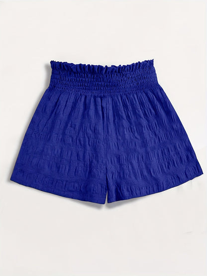 Short ample taille haute à smocks pour femme, style décontracté été