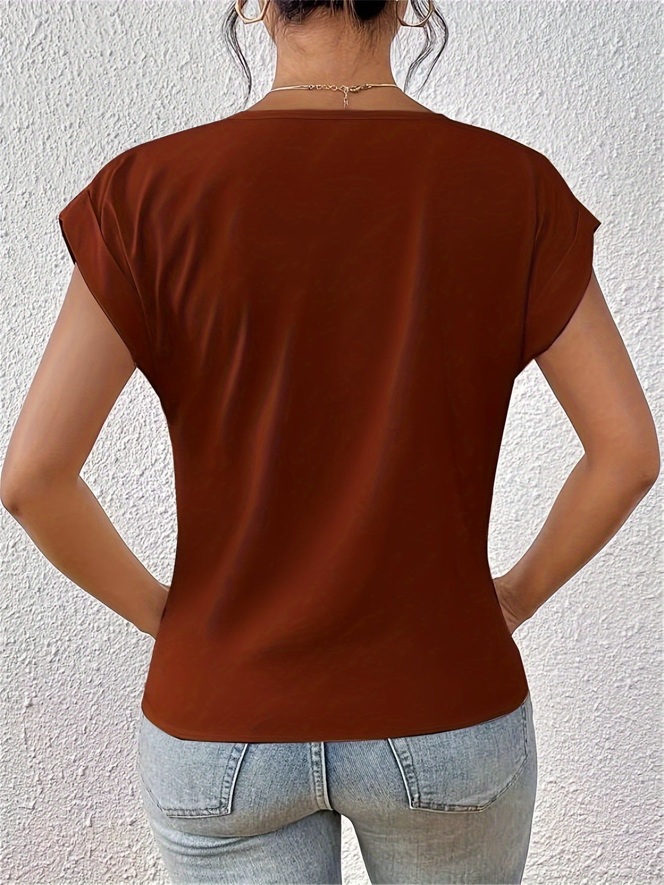 Elegant Women's Blouse Casual Style V-Neck Short Sleeves for Office and Outings