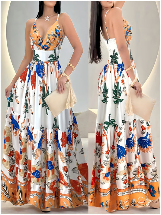 Vestido largo bohemio con estampado tropical para mujer – estilo vacaciones y ocasiones de verano