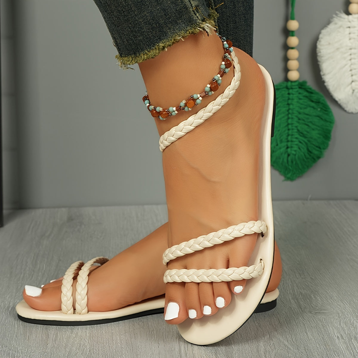 Sandales plates tressées femme – Style bohème chic pour l'été, confort au quotidien