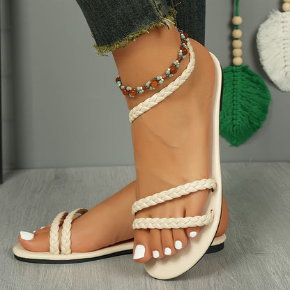 Sandales plates tressées femme – Style bohème chic pour l'été, confort au quotidien