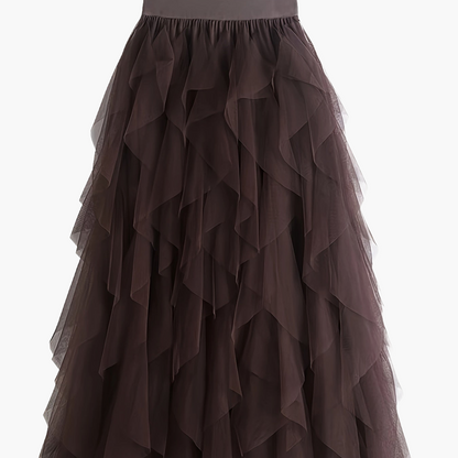 Jupe longue à volants style bohème pour femme, élégante et tendance, idéale pour occasions spéciales et looks romantiques