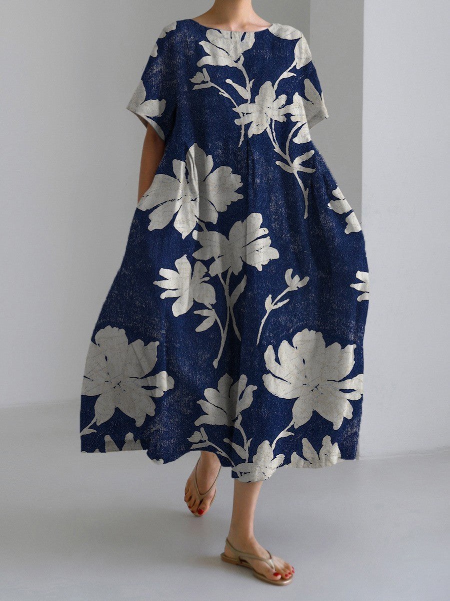 Robe longue décontractée femme style artistique bohème à motif floral – idéale été, vacances, ville