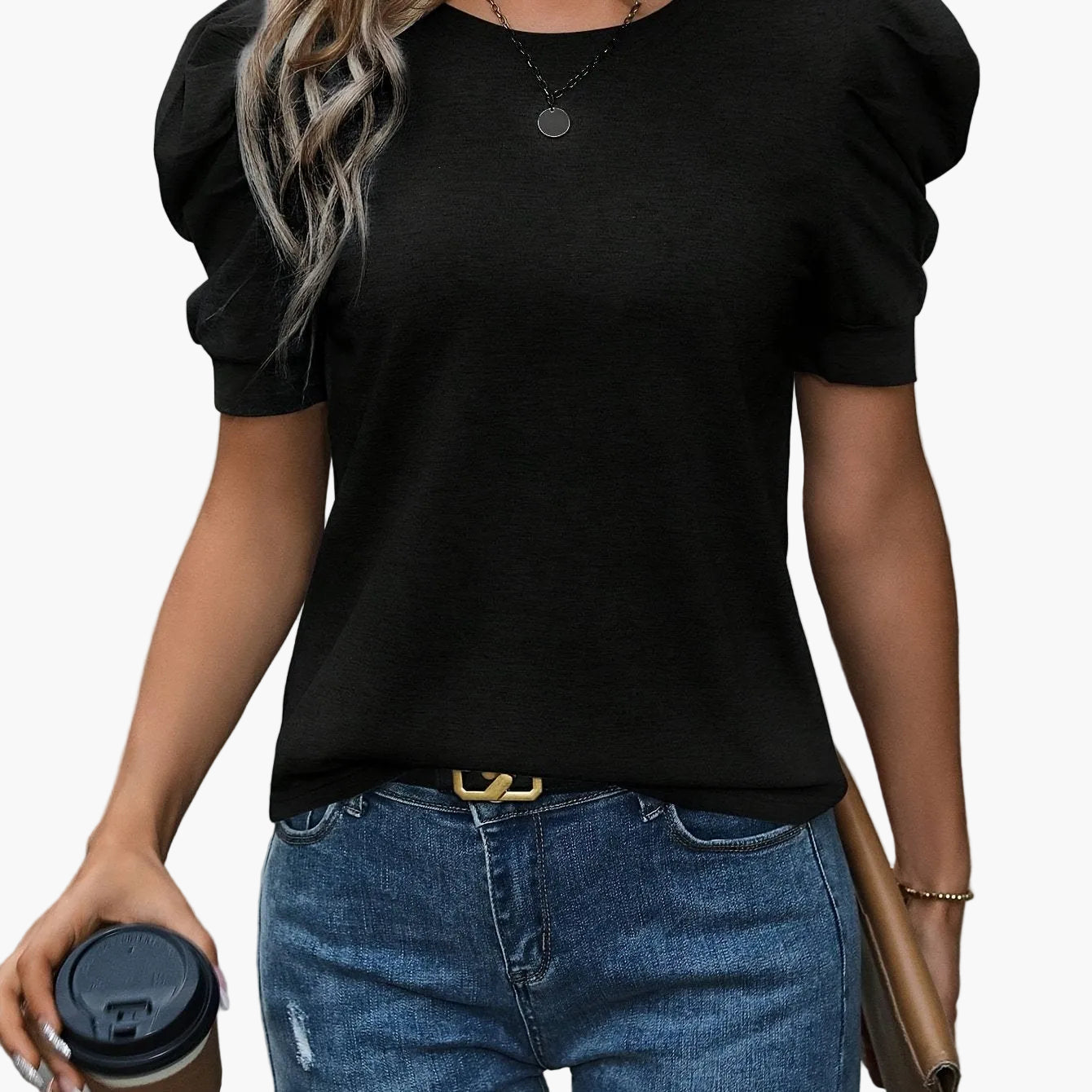 T-shirt Femme Élégant à Manches Bouffantes Style Décontracté Chic