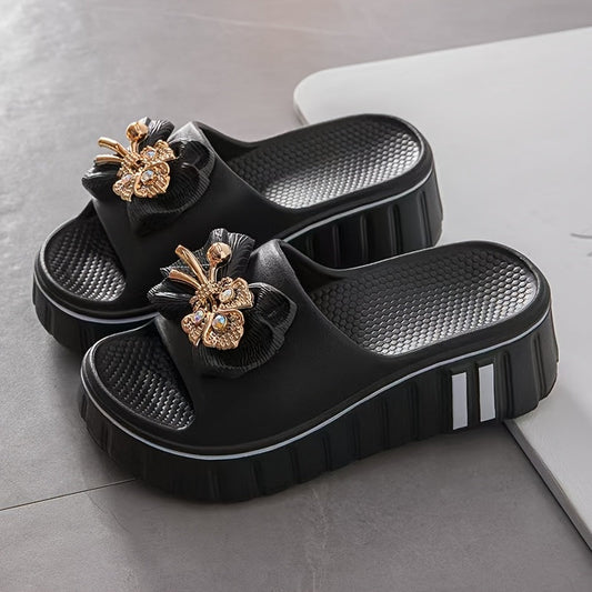Sandales compensées femme style plateforme avec ornement floral chic – Tendance décontractée et élégante