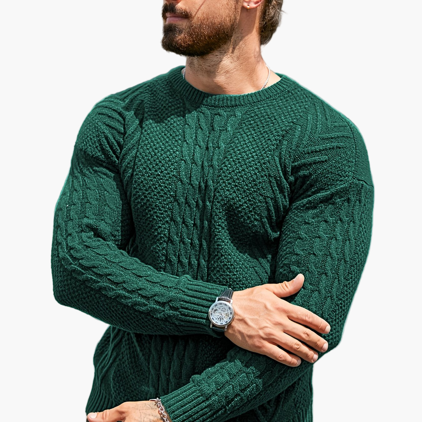 Pull torsadé pour homme style décontracté urbain – Manches longues, chic automne/hiver