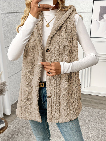 Gilet sans manches à capuche style torsadé pour femme, élégant et décontracté