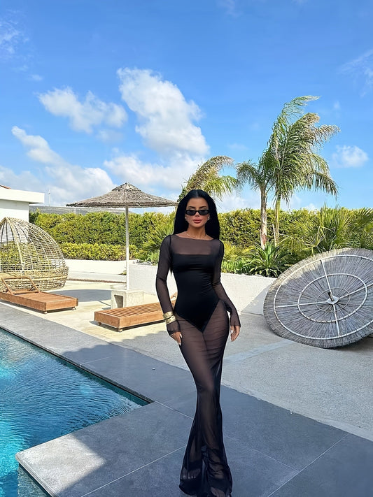 Vestido largo de playa para mujer estilo glamuroso para vacaciones y piscina