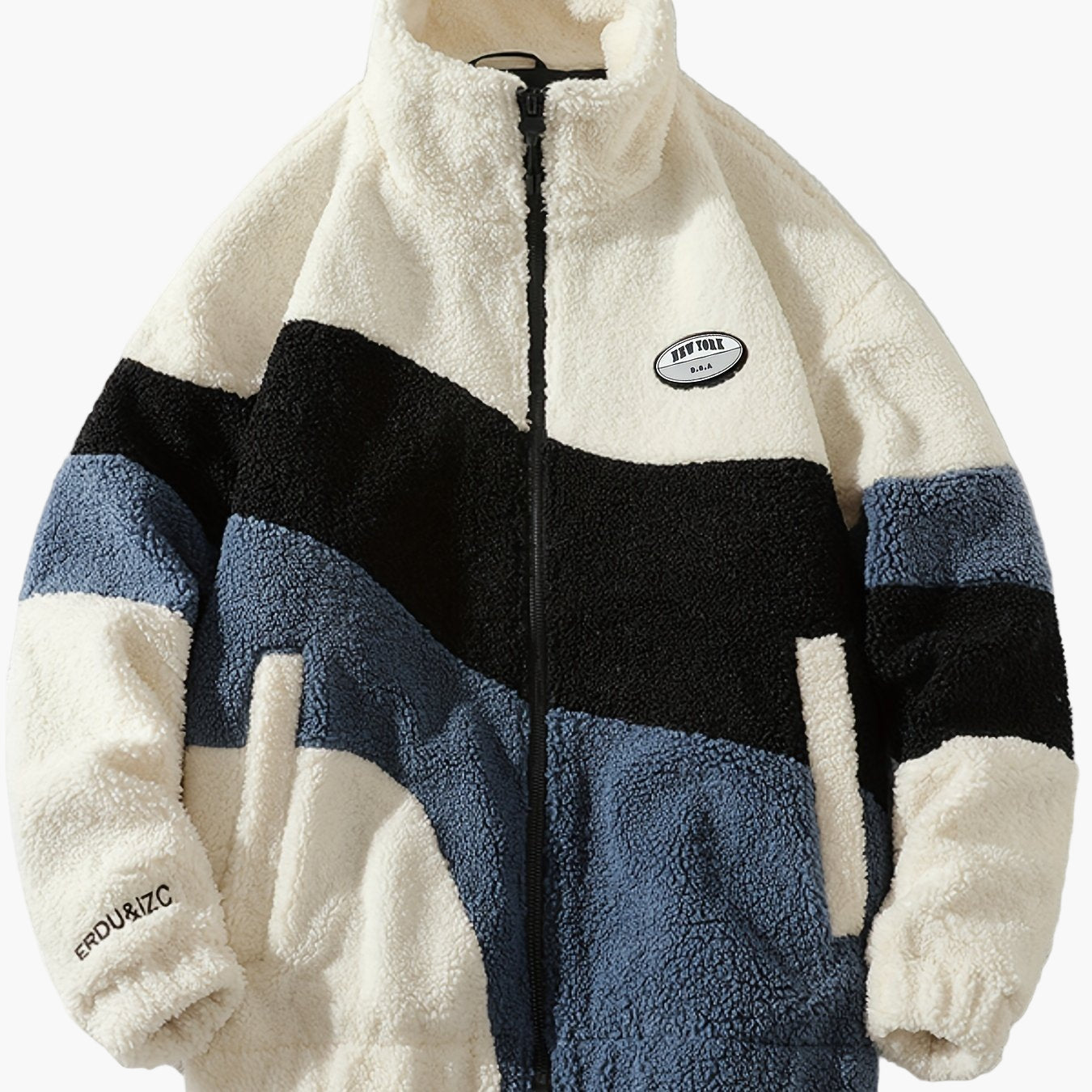 Veste polaire homme style universitaire à col montant et fermeture zippée pour look décontracté