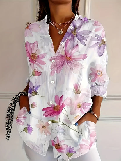 Elegant damebluse med blomsterprint i afslappet forårs- og sommersstil