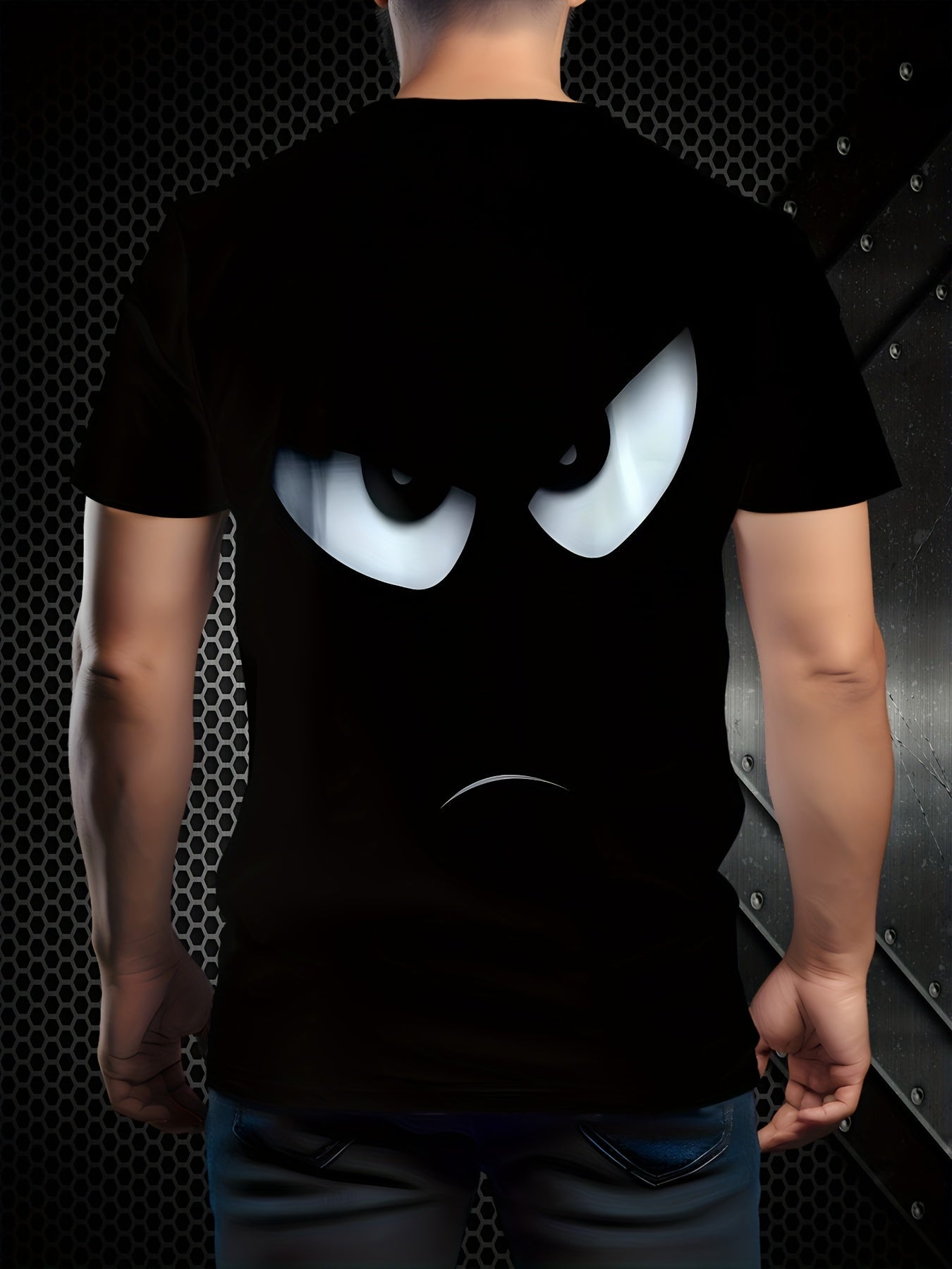 Herre T-shirt med intenst blik mønster, afslappet stil, ideel til hverdag
