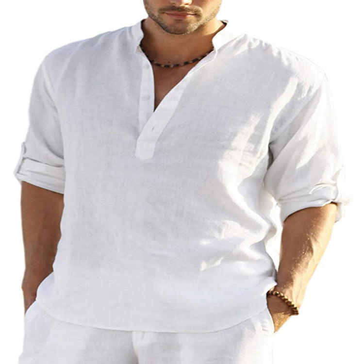 Chemise Henley en lin pour homme – Élégance décontractée, idéale bureau, loisirs et vacances