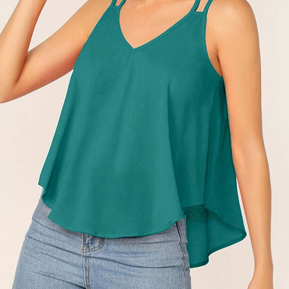Camiseta sin mangas fluida de doble tirante para mujer, estilo casual chic