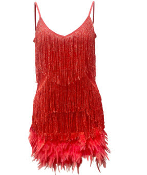 Robe Femme Style Charleston Années 20 à Franges et Plumes pour Soirée et Cocktail
