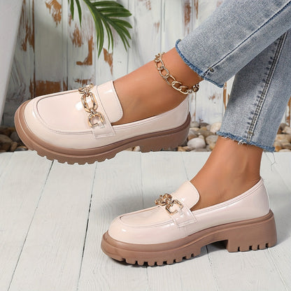 Mocassins élégants pour femme à chaîne dorée style preppy – Slip-on confort urbain