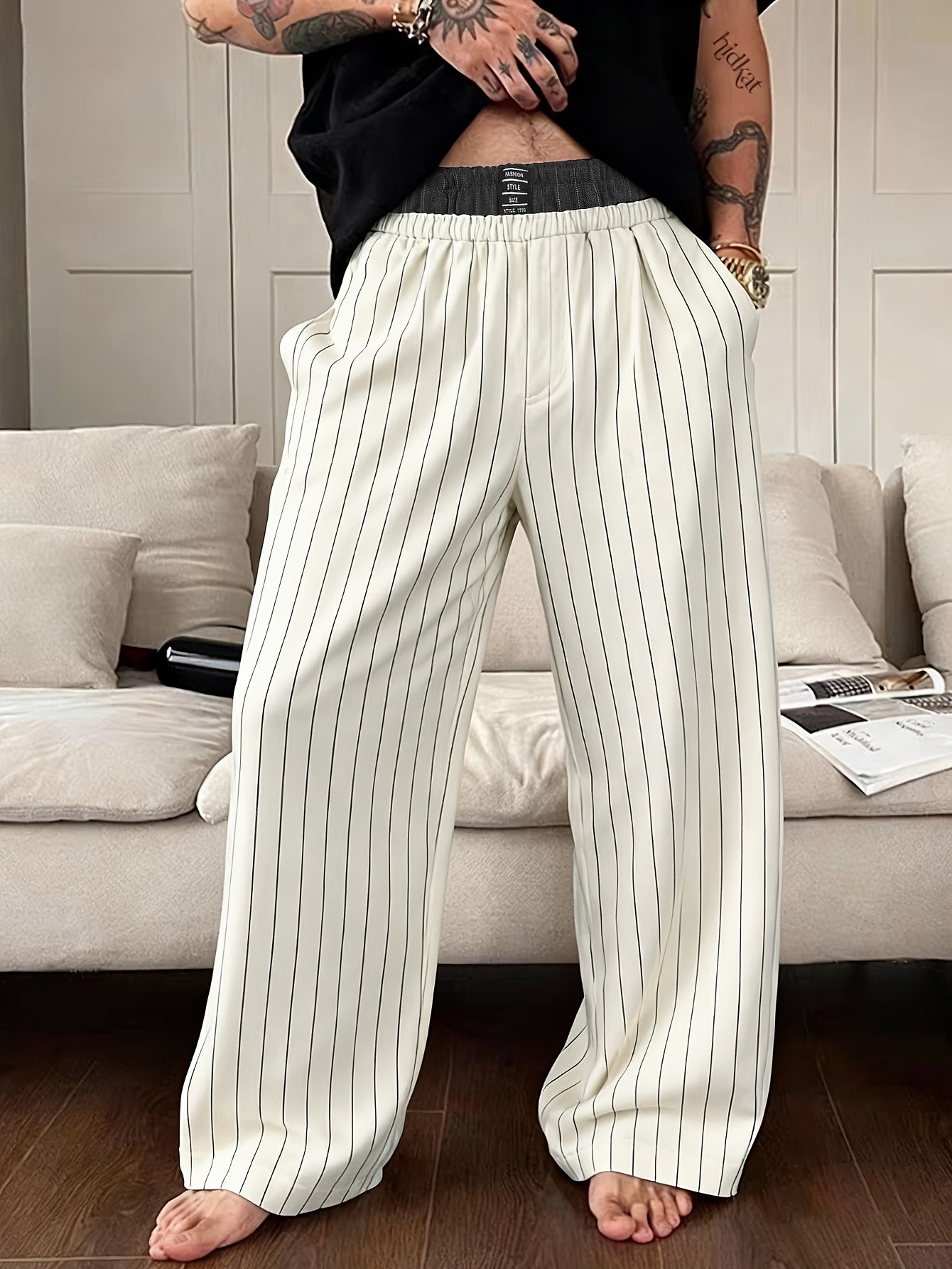 Pantalon ample à rayures pour homme style détente élégance moderne