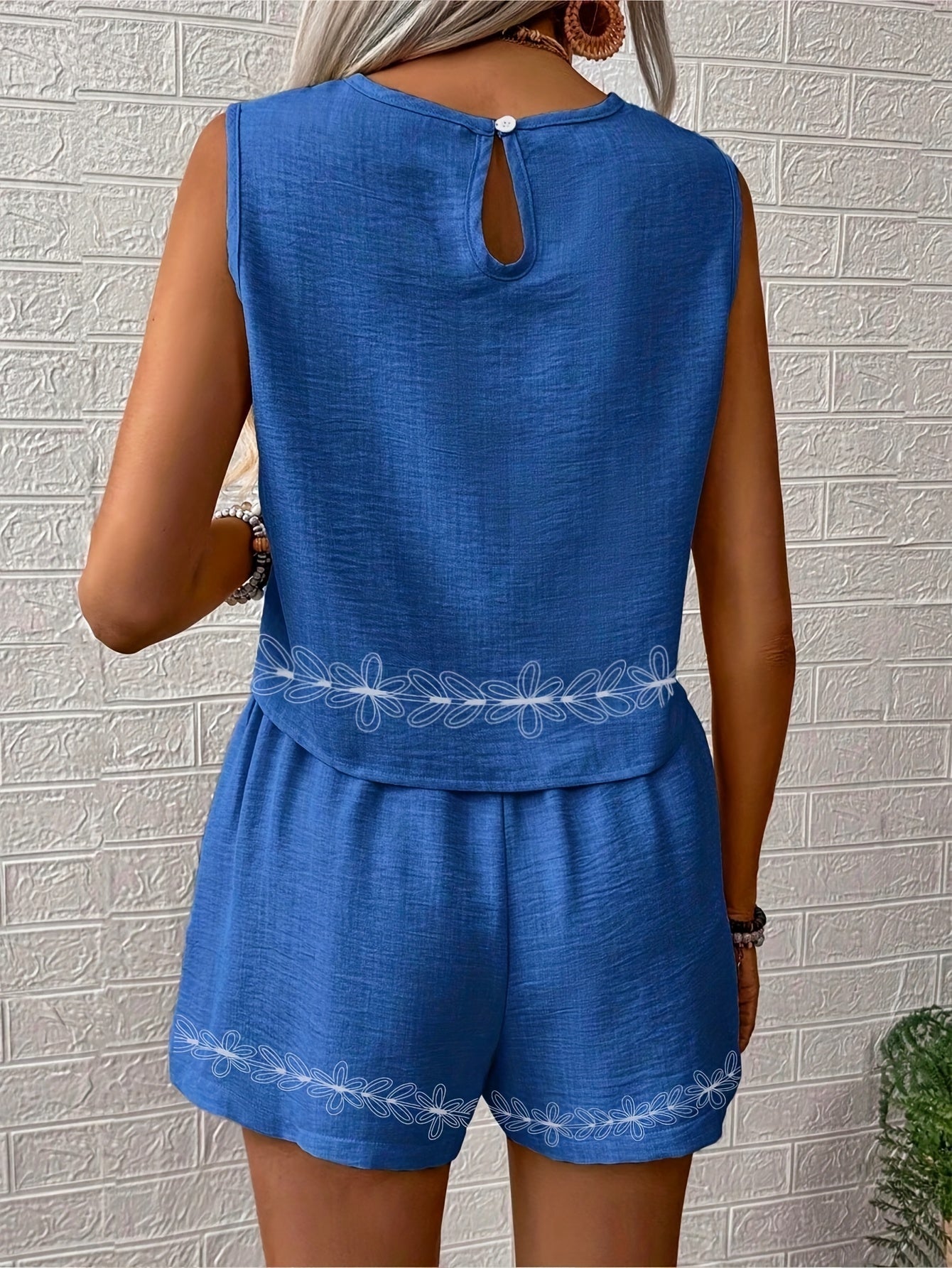 Ensemble Décontracté Femme Haut Sans Manches et Short Style Bohème Été