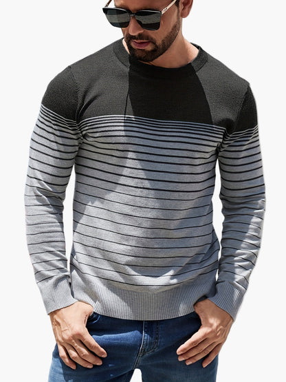 Pull à rayures pour homme style casual – Manches longues, col rond, idéal pour le printemps et l'automne