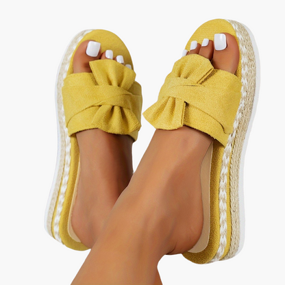 Women's casual summer comfort espadrille-style platform sandals with bow