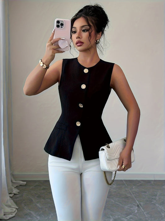 Gilet élégant sans manches pour femme, style chic et moderne, idéal pour le bureau ou les sorties