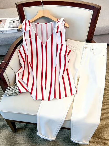 Débardeur femme grande taille à rayures style élégant pour le quotidien et bureau
